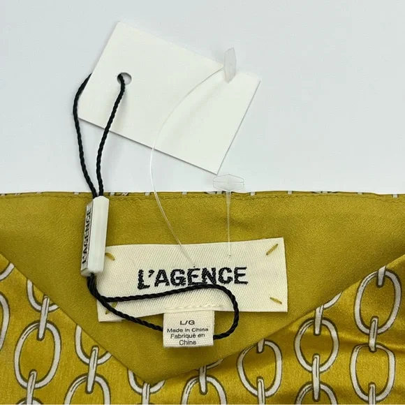 L'AGENCE Jane‎ Chain Print 100% Silk Camisole Goldchamp Womens Tank Large NEW